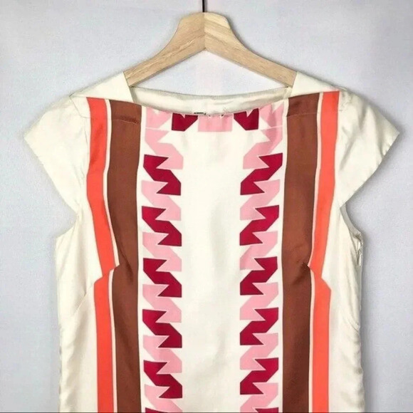 Milly Silk Geometric Print Shift Short Sleeve Mini Dress 0 - Picture 3 of 8